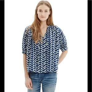 Madewell Blue and White Patterned Blouse
